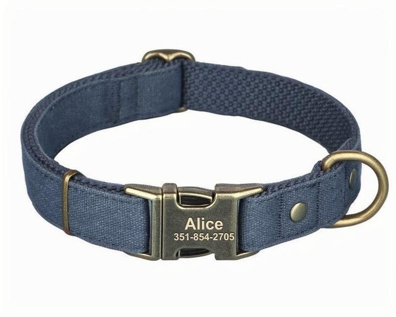 Custom Canvas Dog Collar with Brass Buckle – Personalised Engraving Available - DD PET