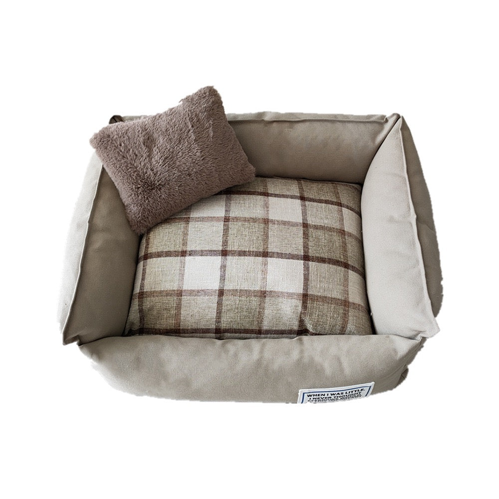 Dogs and Cat Cozy Canvas Plaid Pet Bed - DD PET