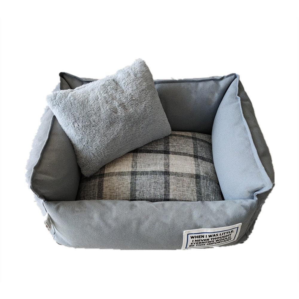 Dogs and Cat Cozy Canvas Plaid Pet Bed - DD PET