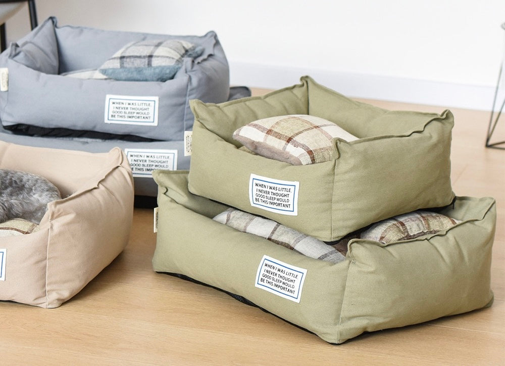 Dogs and Cat Cozy Canvas Plaid Pet Bed - DD PET