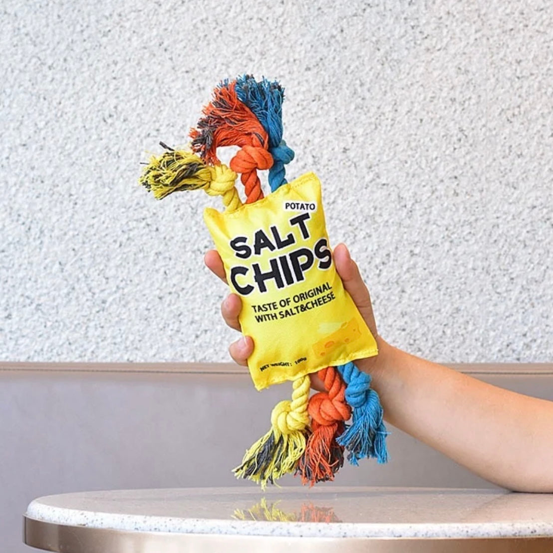 Squeaky Chips Bag Dog Toy with Cotton Rope – Fun & Durable Chew Toy - DD PET