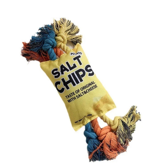 Squeaky Chips Bag Dog Toy with Cotton Rope – Fun & Durable Chew Toy - DD PET