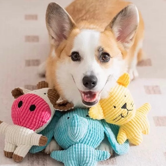 🐮Squeaky Cow Dog Toy – Durable Corduroy Plush Toy for Small Dogs | Cute & Fun - DD PET