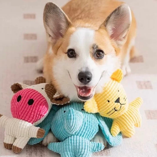 🐮Squeaky Cow Dog Toy – Durable Corduroy Plush Toy for Small Dogs | Cute & Fun - DD PET