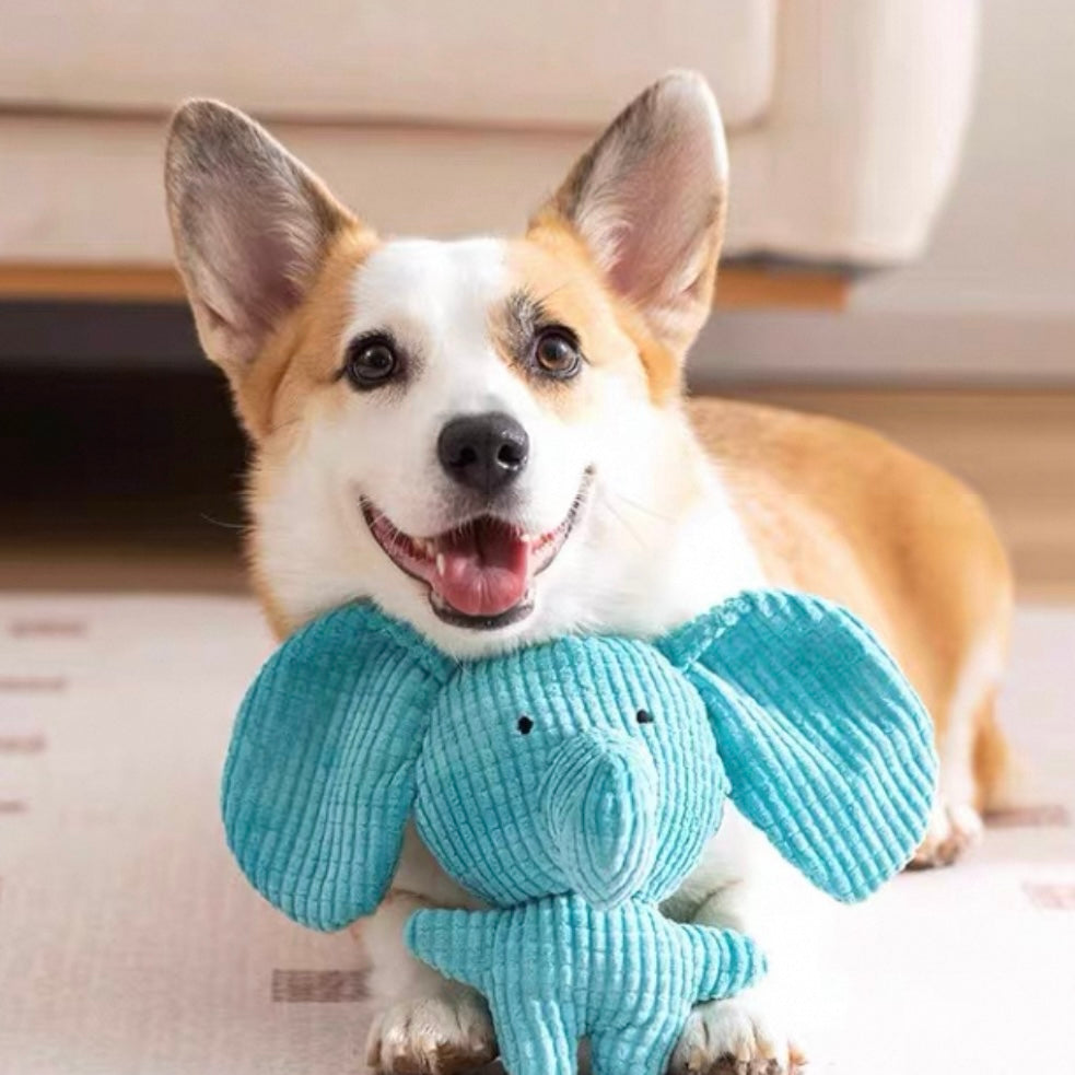 🐘Squeaky Elephant Dog Toy – Durable Corduroy Plush Toy for Small Dogs | Cute & Fun - DD PET