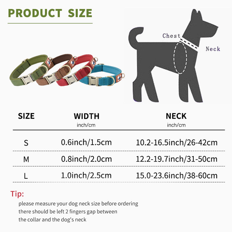 Custom Engraved Canvas Dog Collar – Adjustable with Soft Padding & Metal Buckle - DD PET