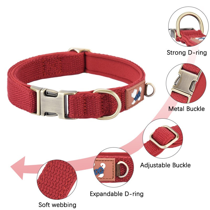 Custom Engraved Canvas Dog Collar – Adjustable with Soft Padding & Metal Buckle - DD PET