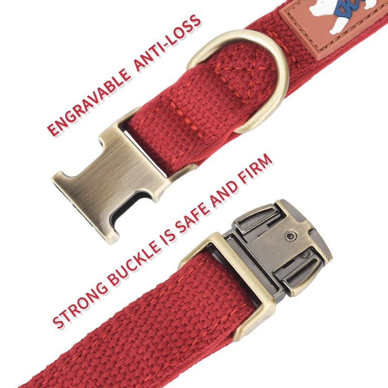 Custom Engraved Canvas Dog Collar – Adjustable with Soft Padding & Metal Buckle - DD PET