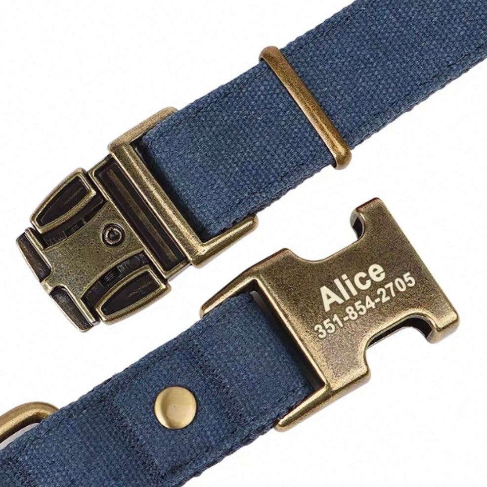 Custom Canvas Dog Collar with Brass Buckle – Personalised Engraving Available - DD PET