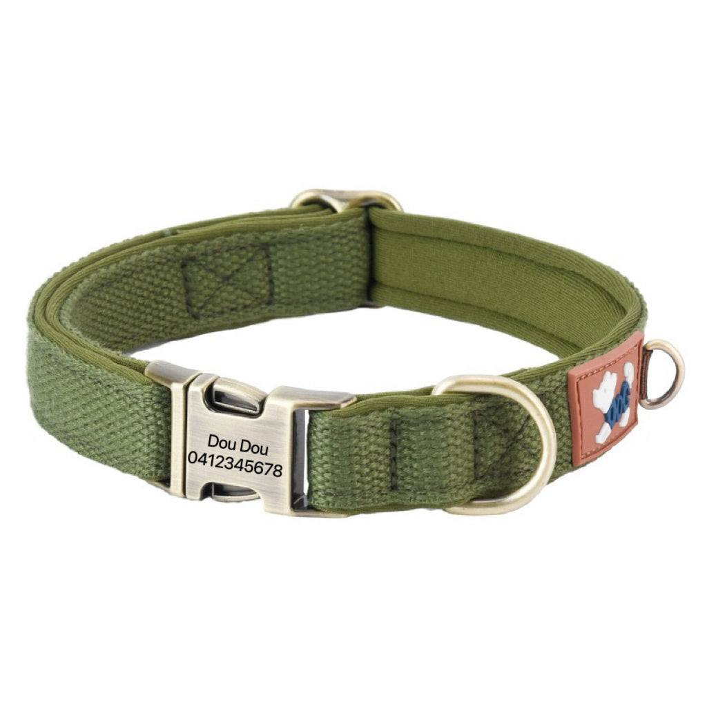Custom Engraved Canvas Dog Collar – Adjustable with Soft Padding & Metal Buckle - DD PET