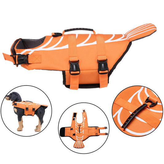 Dog Life Jacket with Safety Handle – Shark & Clownfish Design | Adjustable Pet Swim Vest