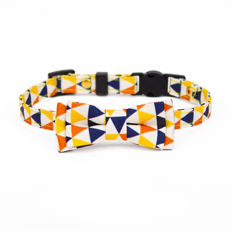 Adjustable Cat Bow Tie Collar – Geometric Print | Stylish & Safe Breakaway Design