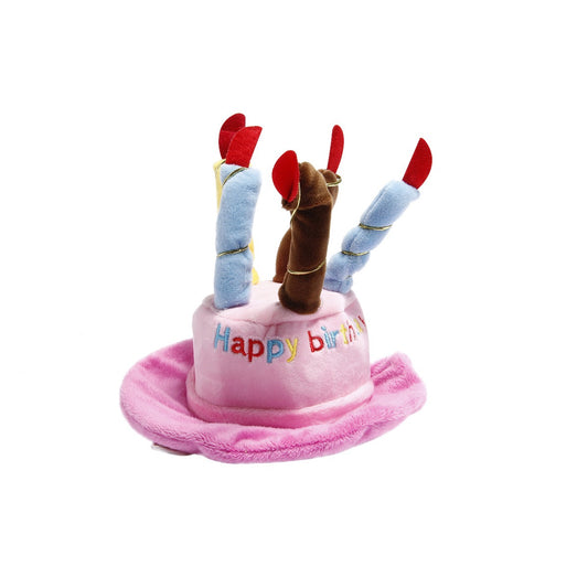 "Happy Birthday Cake Hat for Dogs and Cats – Soft Plush Celebration Cap"