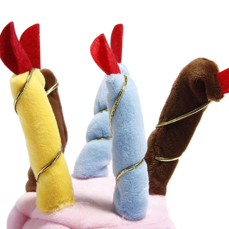 "Happy Birthday Cake Hat for Dogs and Cats – Soft Plush Celebration Cap"