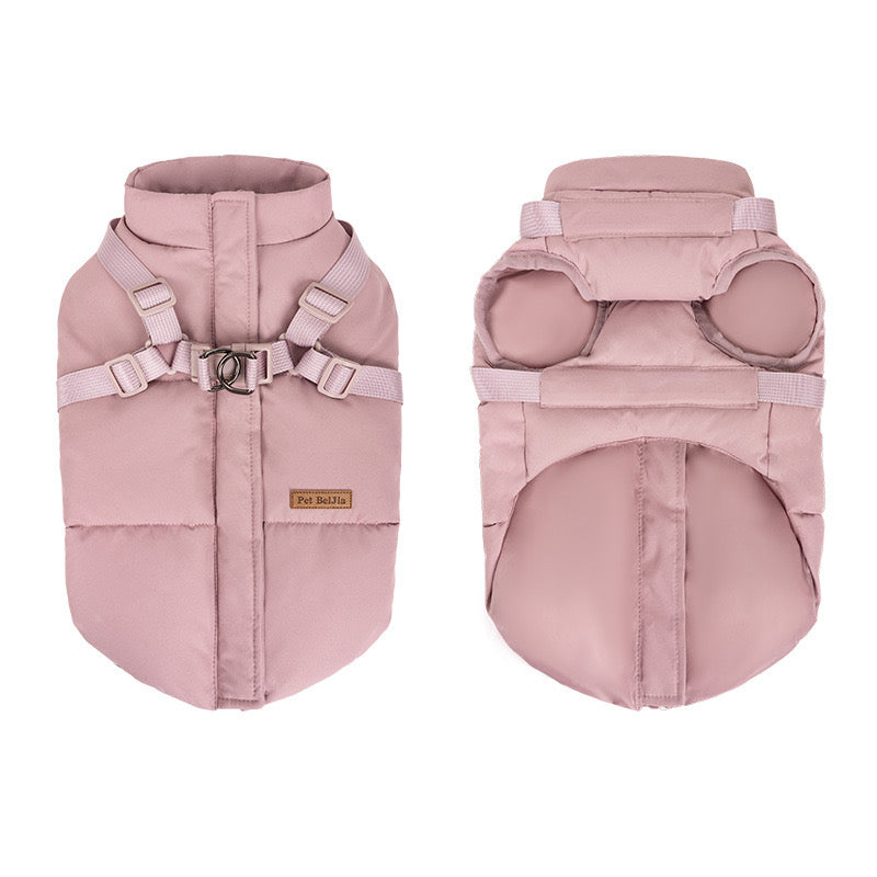 🐾 Dog Winter Puffer Jacket with Harness Hooks