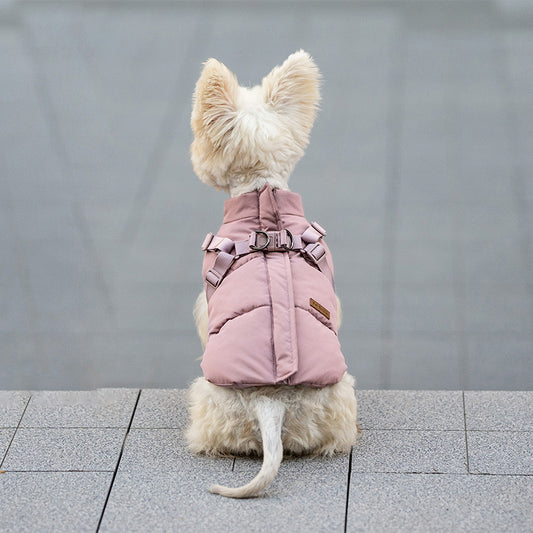 🐾 Dog Winter Puffer Jacket with Harness Hooks