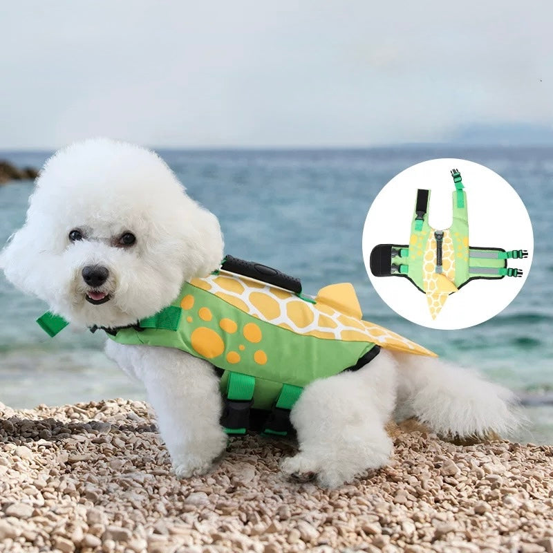 Dog Life Jacket with Safety Handle – Shark & Clownfish Design | Adjustable Pet Swim Vest