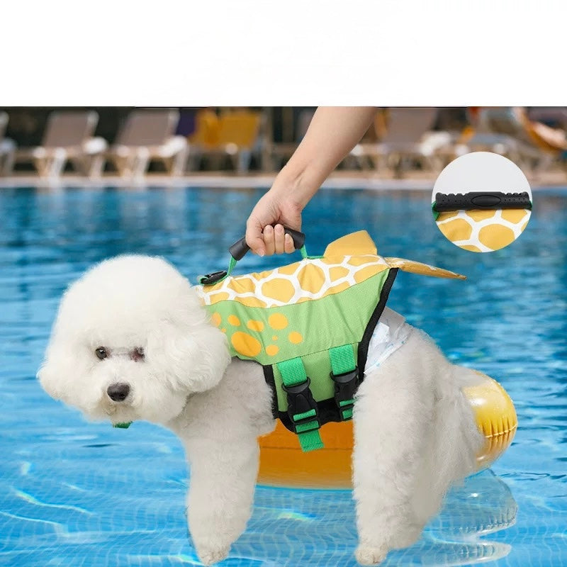 Dog Life Jacket with Safety Handle – Shark & Clownfish Design | Adjustable Pet Swim Vest