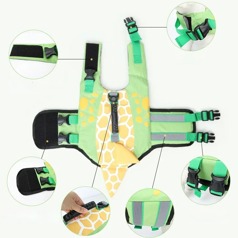 Dog Life Jacket with Safety Handle – Shark & Clownfish Design | Adjustable Pet Swim Vest