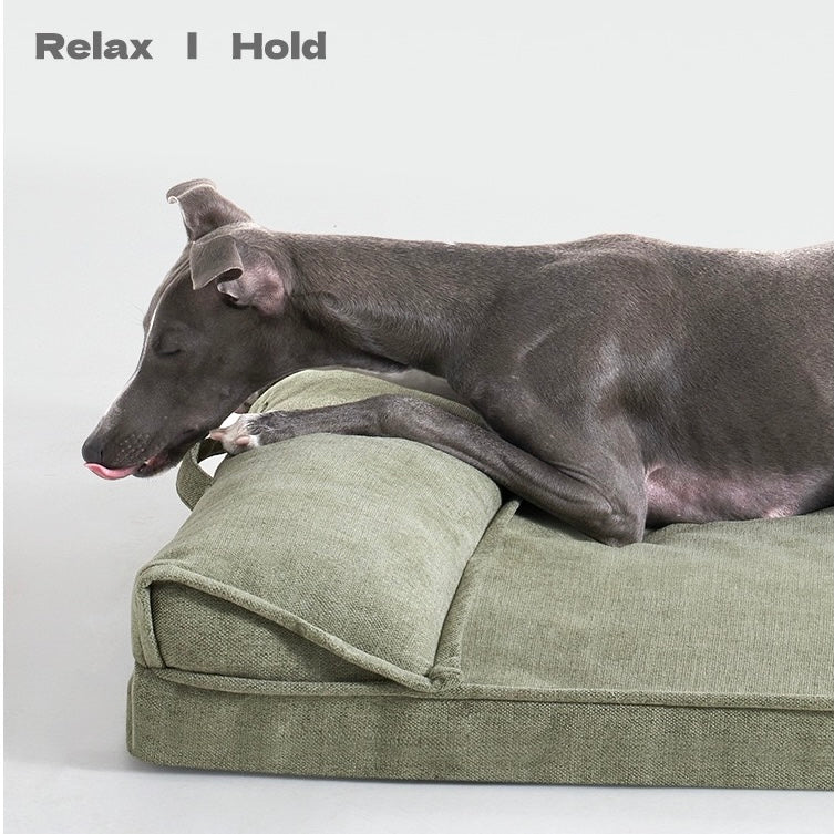 Thick & Soft Canvas Dog Bed with Pillow Support – Washable Cover