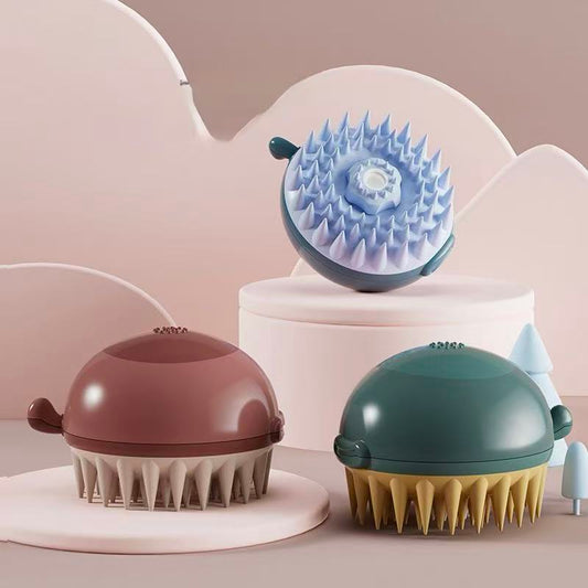 Pet Bath Brush with Shampoo Dispenser – Silicone Dog & Cat Grooming Massage Brush