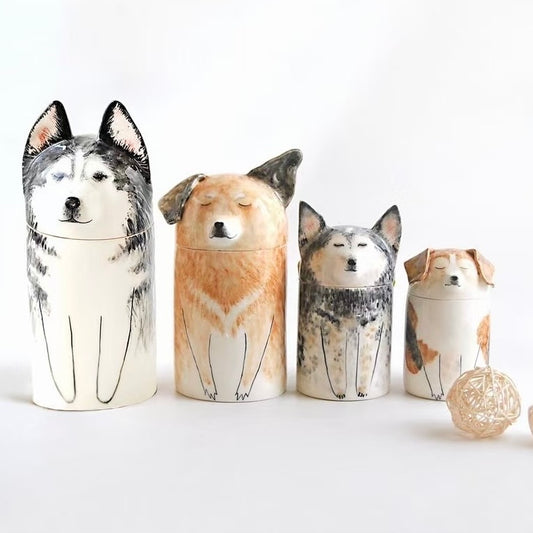 Custom Pet Portrait Ceramic Cremation Urn – Handcrafted Memorial Keepsake - DD PET