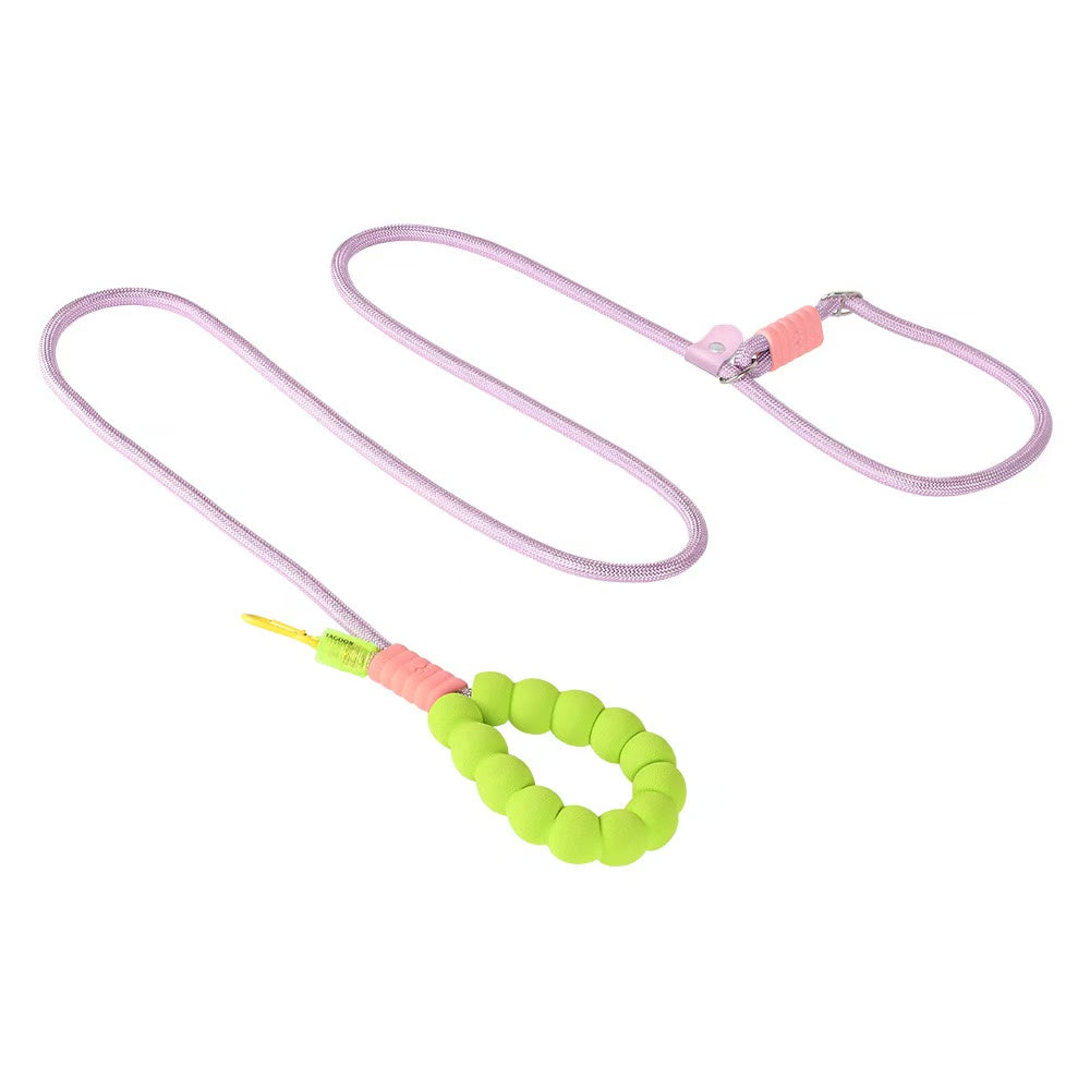 hands-free crossbody dog leash in purple and green with NBR foam handle