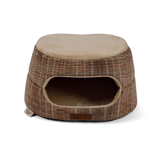 Luxury 2-in-1 Woven Rattan Pet Cozy Cave for Cats & Small Dogs - DD PET