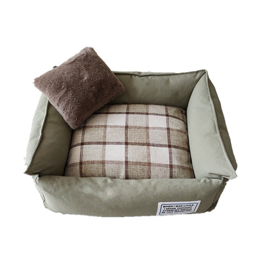 Dogs and Cat Cozy Canvas Plaid Pet Bed - DD PET