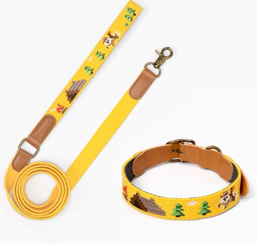 Premium Mosaic Embroidered Dog Collar & Leash Set – Durable, Stylish & Comfortable ✨ - DD PET