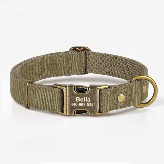 Custom Canvas Dog Collar with Brass Buckle – Personalised Engraving Available - DD PET