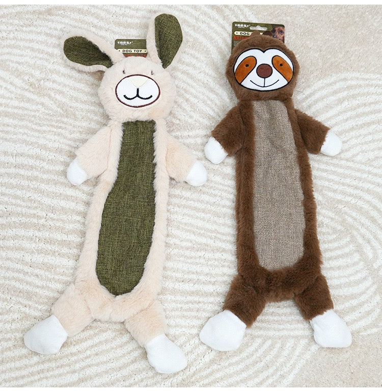 🐰 Flat Plush Squeaky Dog Toy | Rabbit & Sloth Variants - DD PET