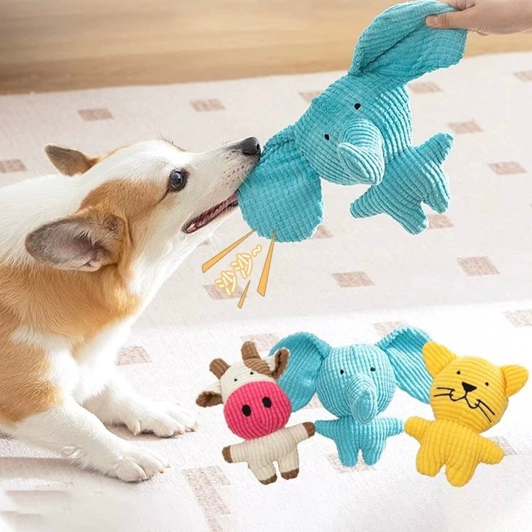 🐮Squeaky Cow Dog Toy – Durable Corduroy Plush Toy for Small Dogs | Cute & Fun - DD PET
