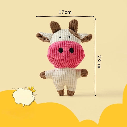 🐮Squeaky Cow Dog Toy – Durable Corduroy Plush Toy for Small Dogs | Cute & Fun - DD PET