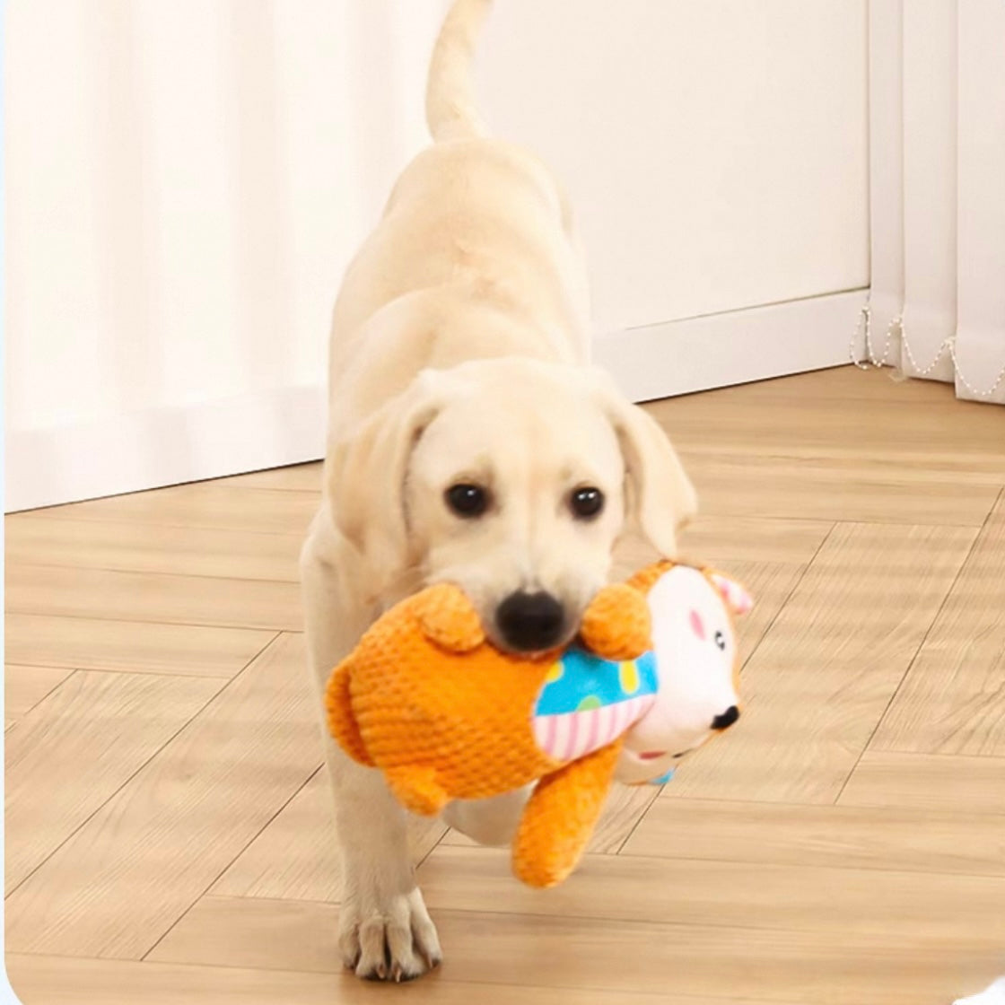 🐶 Plush Squeaky Dog Toys – Fox, Bear & Frog - DD PET