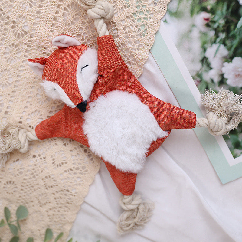 🐿🦊🦝🐻 Plush Forest Friends Rope Toys – Fox, Squirrel, Raccoon&Bear - DD PET