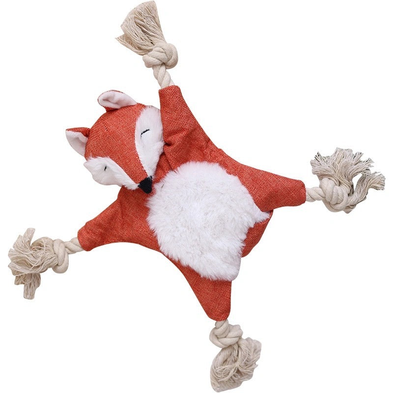 🐿🦊🦝🐻 Plush Forest Friends Rope Toys – Fox, Squirrel, Raccoon&Bear - DD PET