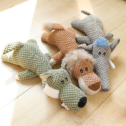 🦁🐘🐺 Squeaky Knitted Animal Plush Toy for Dogs 🐶 | Soft, Snuggly & Fun Sounds! - DD PET
