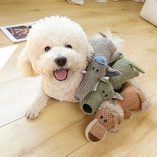 🦁🐘🐺 Squeaky Knitted Animal Plush Toy for Dogs 🐶 | Soft, Snuggly & Fun Sounds! - DD PET