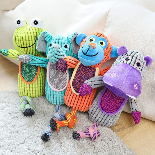 🐘🐸 Bright Animal Squeaky Plush Dog Toy | Crinkle, Chew & Tug Fun! - DD PET