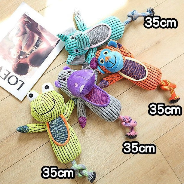 🐘🐸 Bright Animal Squeaky Plush Dog Toy | Crinkle, Chew & Tug Fun! - DD PET