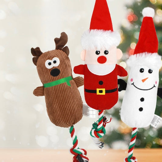 🎅 🦌Christmas Squeaky Rope Dog Toy | Santa & Reindeer Variants - DD PET