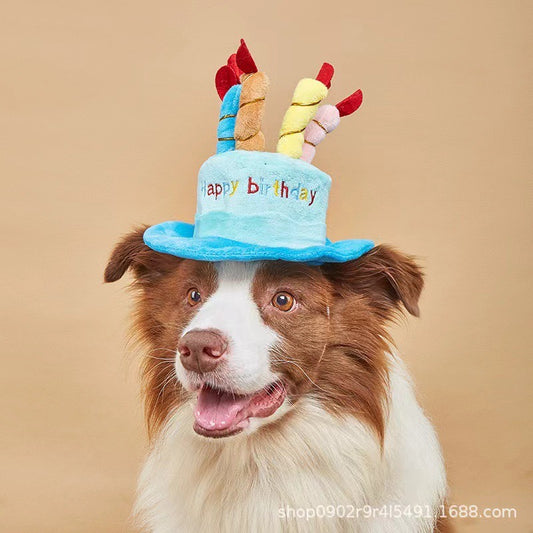 "Happy Birthday Cake Hat for Dogs and Cats – Soft Plush Celebration Cap"