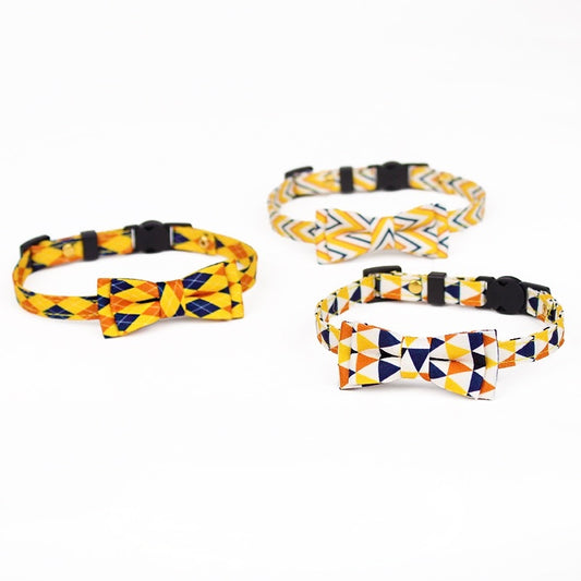 Adjustable Cat Bow Tie Collar – Geometric Print | Stylish & Safe Breakaway Design