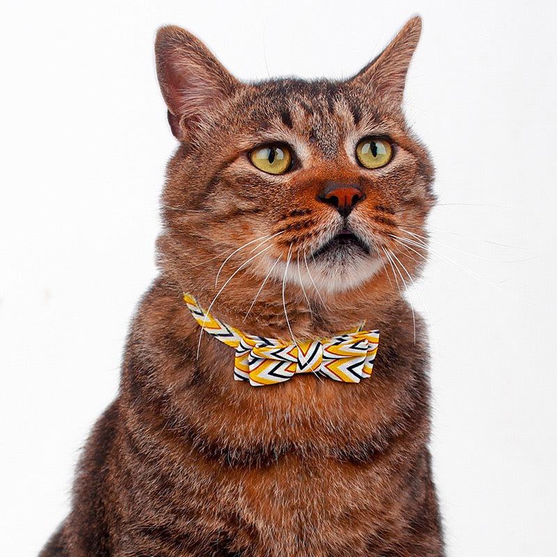 Adjustable Cat Bow Tie Collar – Geometric Print | Stylish & Safe Breakaway Design