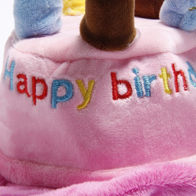 "Happy Birthday Cake Hat for Dogs and Cats – Soft Plush Celebration Cap"