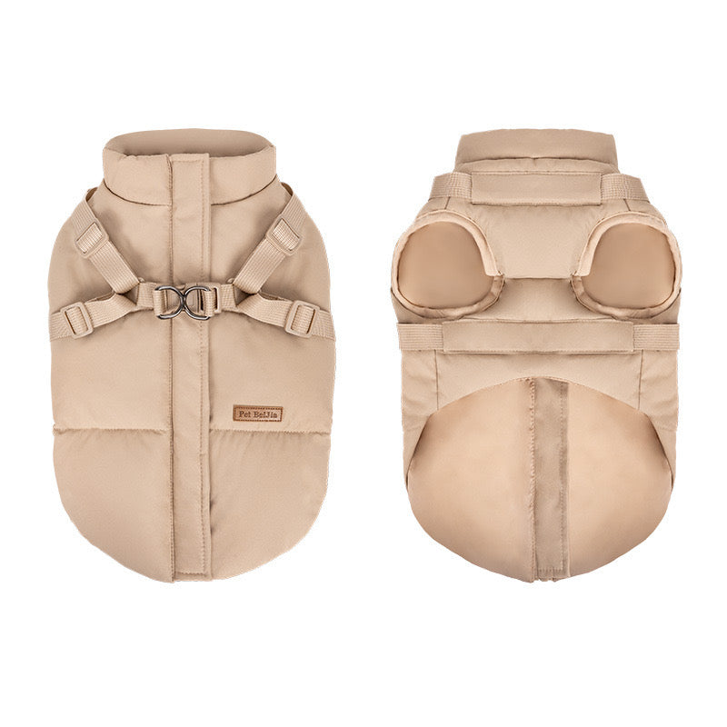 🐾 Dog Winter Puffer Jacket with Harness Hooks