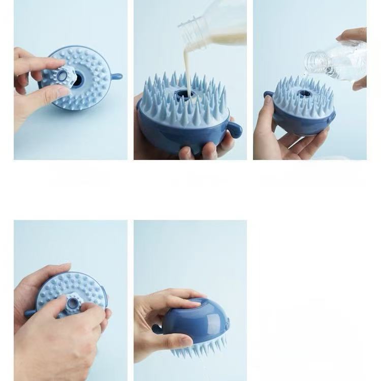 Pet Bath Brush with Shampoo Dispenser – Silicone Dog & Cat Grooming Massage Brush